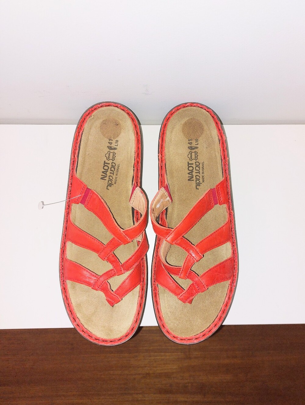 Naot caged thong slide leather cork orthopedic red sandals EU41 =US10